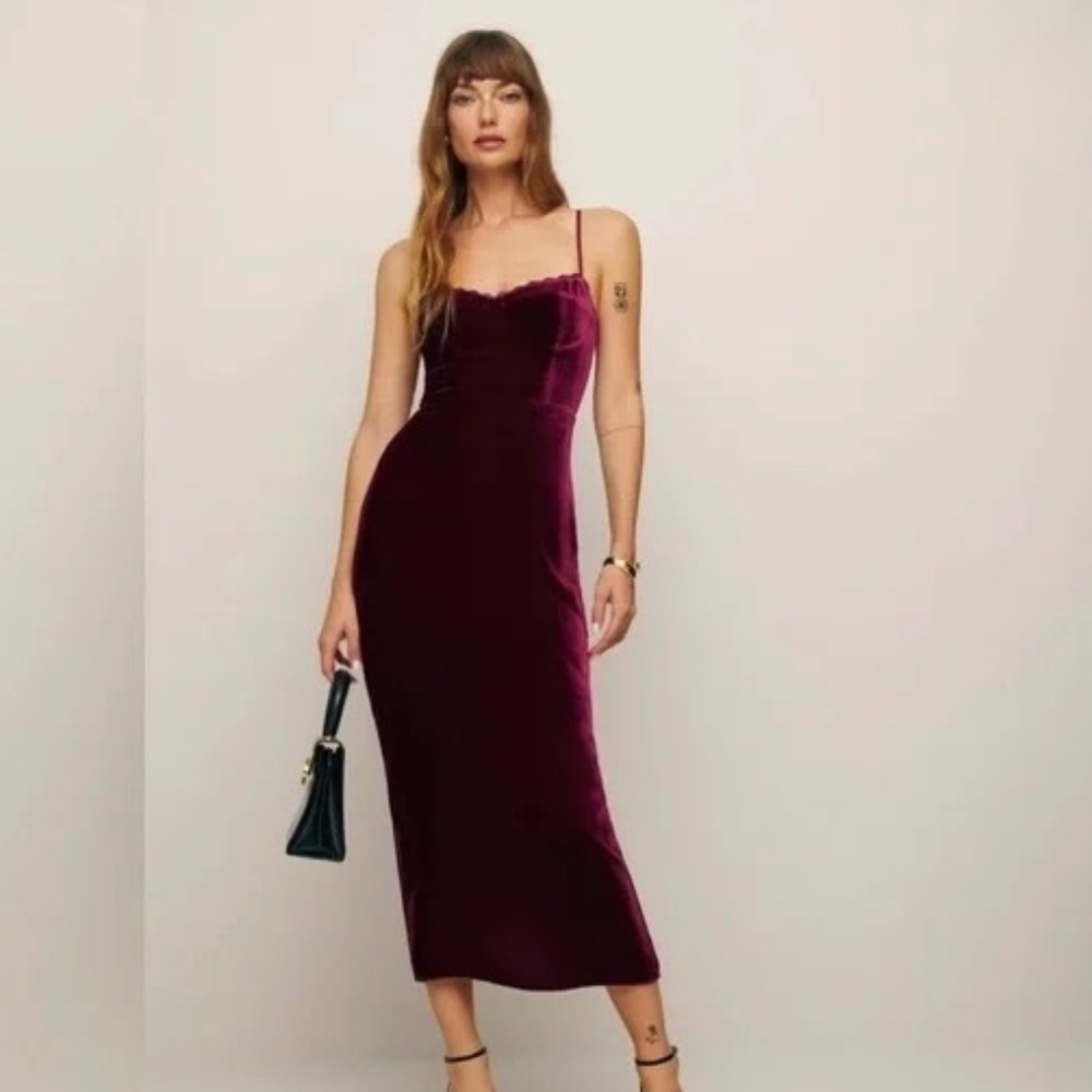 NWT Reformation Pennington Dress in Chianti Velvet, Size 0